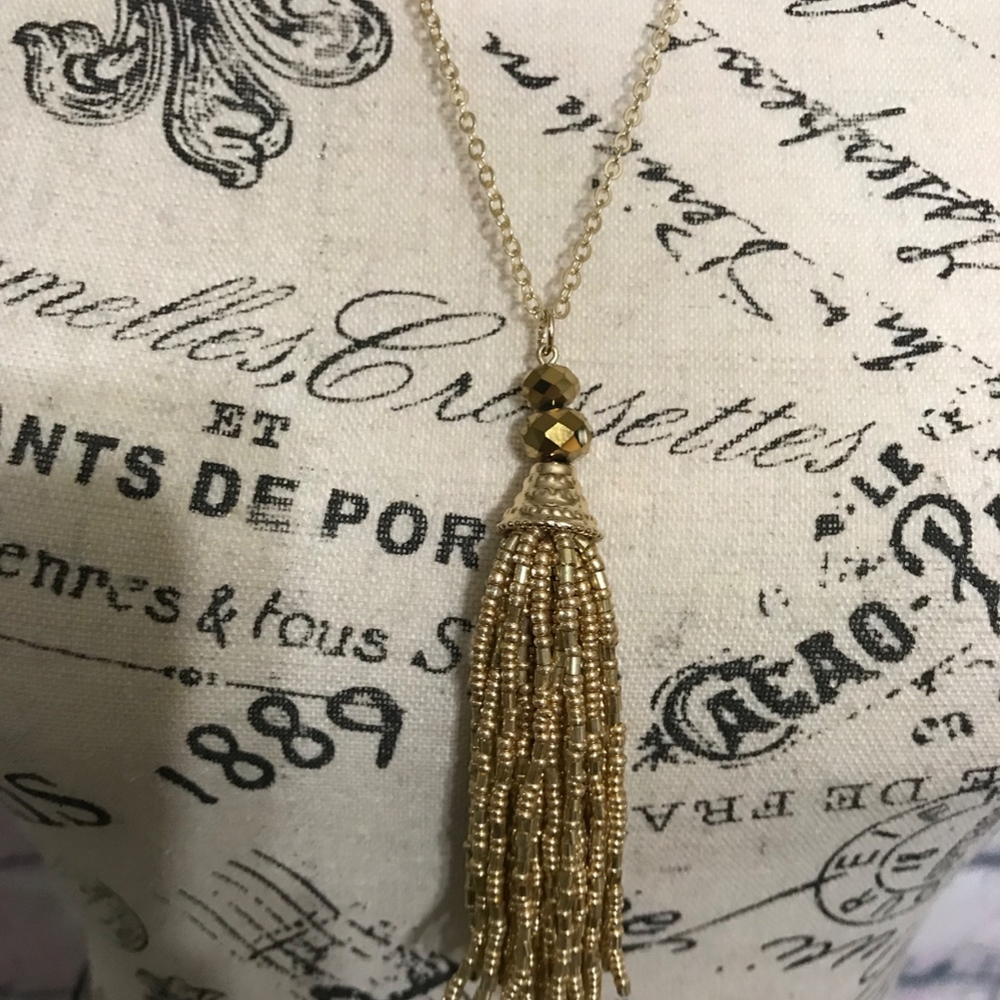 3/$12 Arizona gold tassel adjustable necklace